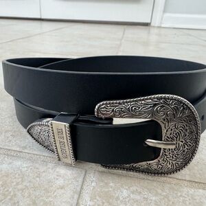 True Religion Belt Y2K Black Belt with Ornate Silver Buckle